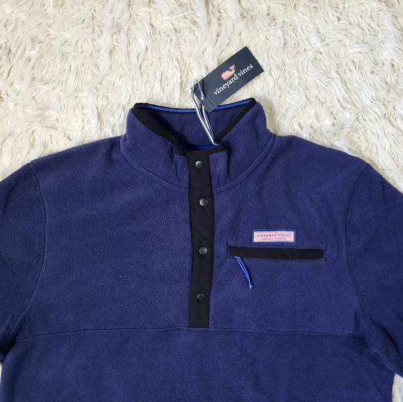 Vineyard Vines Mens Harbor Fleece Quarter-Snap Navy Size Large - Picture 2 of 15
